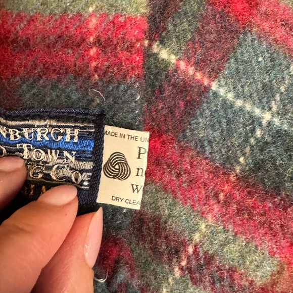 Vintage Edinburgh Pure Wool Scarf Red Tartan Plaid Fringe 61” Made UK Holiday - Picture 8 of 11